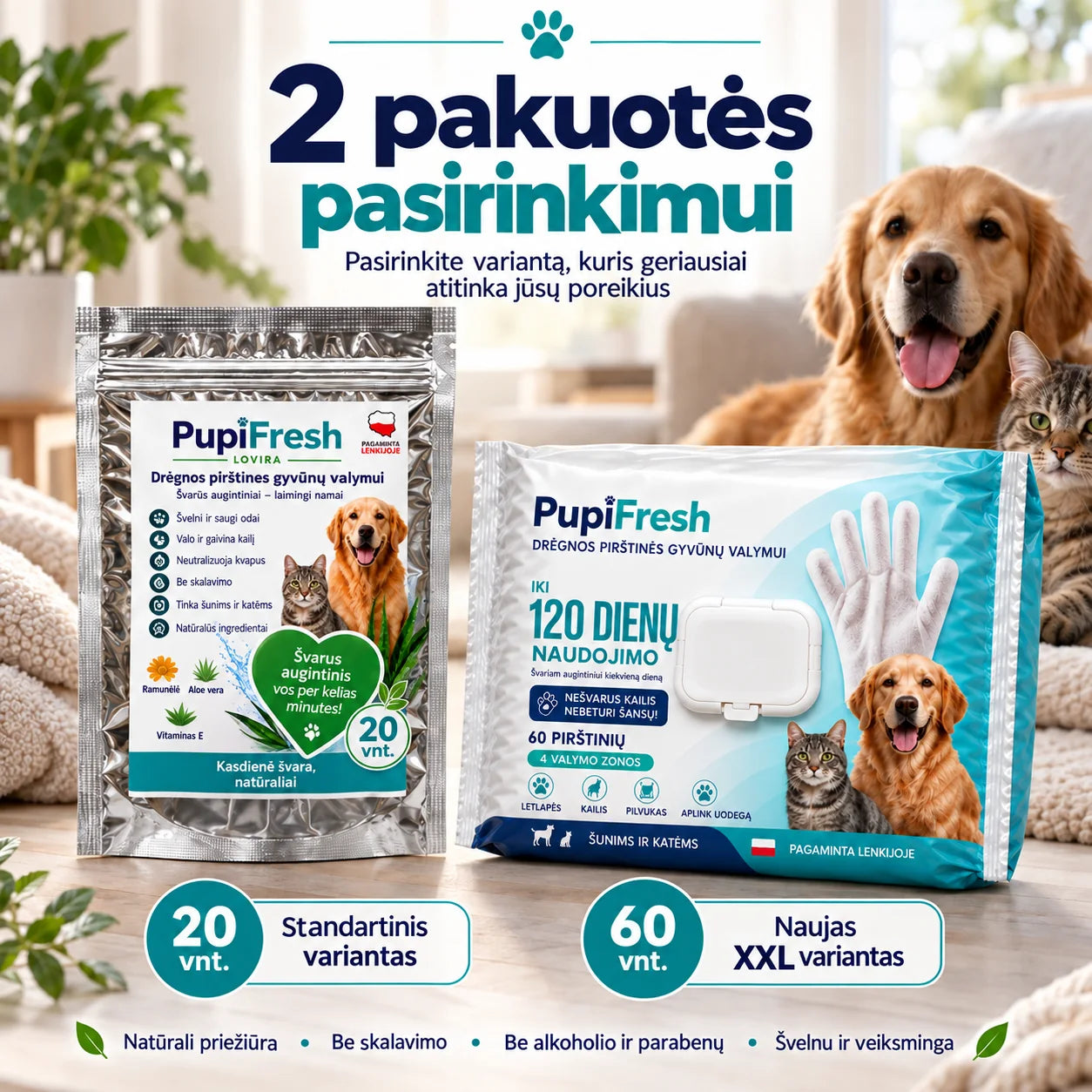 PupiFresh drėgnos pirštinės šunims ir katėms