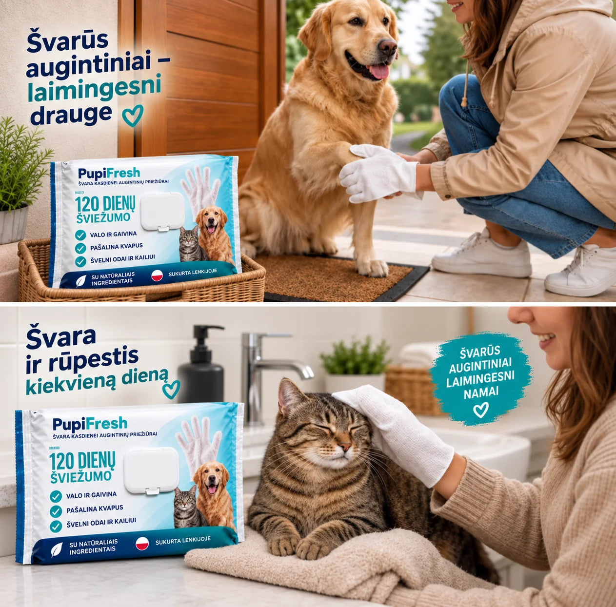 PupiFresh drėgnos pirštinės šunims ir katėms